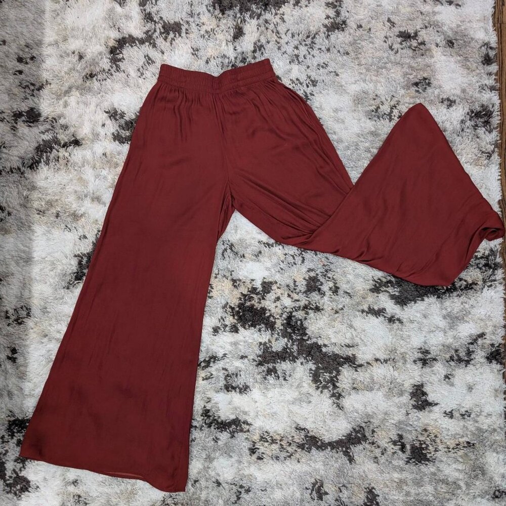Burgundy/rust Zara wide leg satin trousers